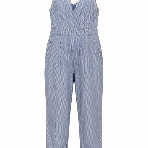 French Connection Women Blue Striped 100% Lyocell Jumpsuit UK 10