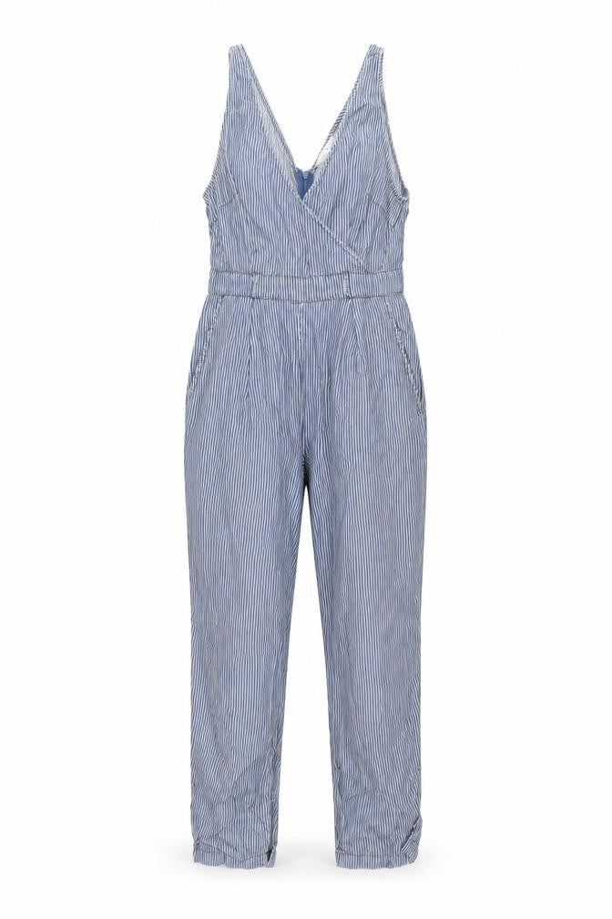 French Connection Women Blue Striped 100% Lyocell Jumpsuit UK 10