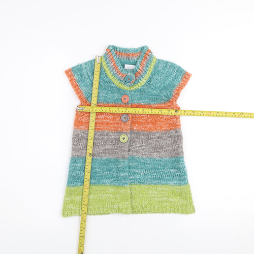 Next Girls Multicoloured Striped Short Sleeve Button Cardigan 4-5 Years