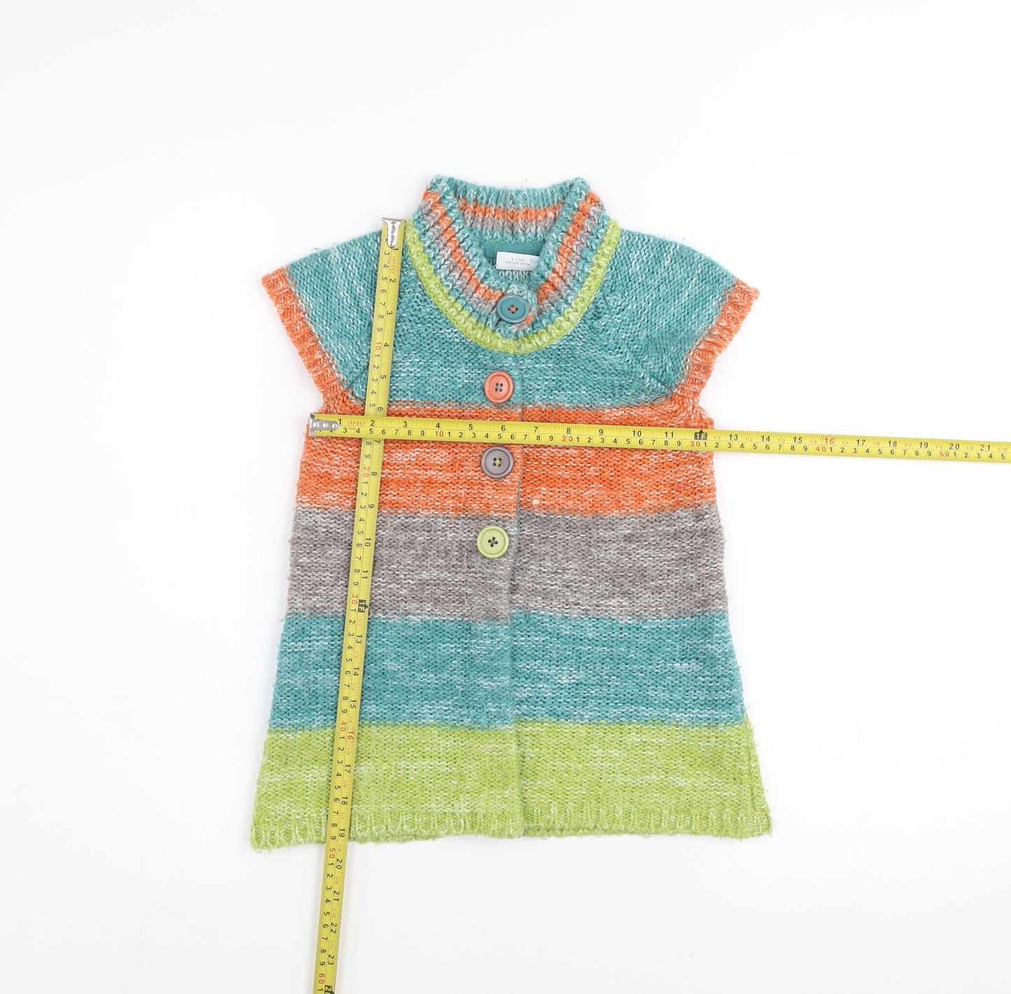 Next Girls Multicoloured Striped Short Sleeve Button Cardigan 4-5 Years