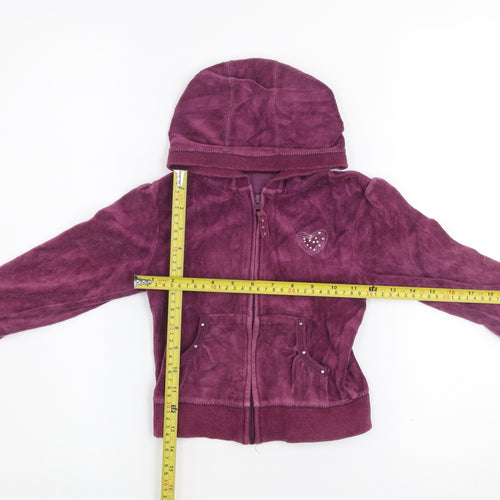 Dunnes Girls Purple Velour Full Zip Hoodie Age 4 Years Rhinestone Heart
