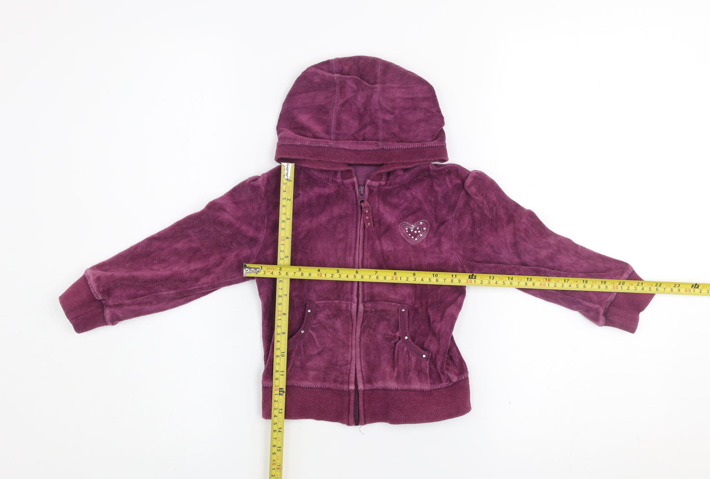 Dunnes Girls Purple Velour Full Zip Hoodie Age 4 Years Rhinestone Heart