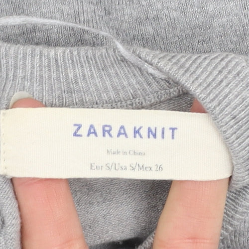 Zara Women Grey Knit Long Sleeve Crew Neck Pullover Jumper Size S