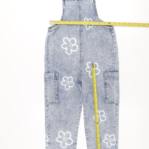 Dunnes Stores Girls Blue Denim Dungaree 6-7 Years Floral 100% Cotton