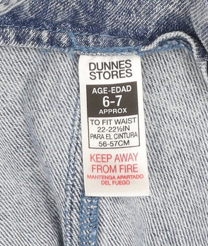 Dunnes Stores Girls Blue Denim Dungaree 6-7 Years Floral 100% Cotton
