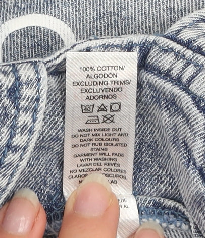 Dunnes Stores Girls Blue Denim Dungaree 6-7 Years Floral 100% Cotton