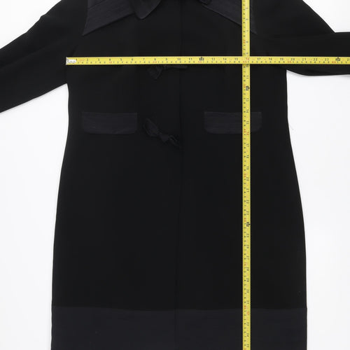 Daisy May Women’s Black Bow Detail Long Overcoat Size 14