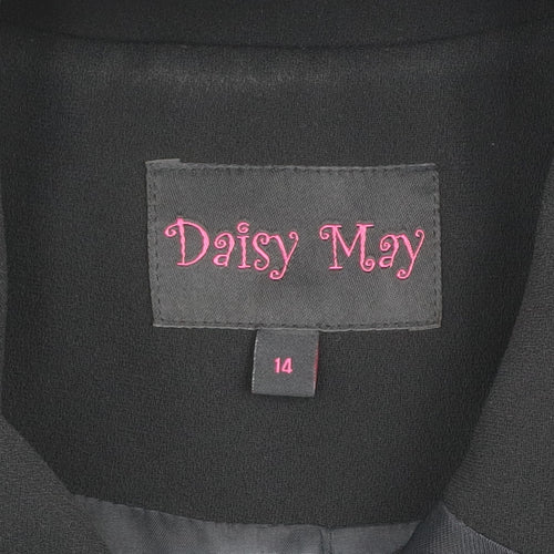 Daisy May Women’s Black Bow Detail Long Overcoat Size 14