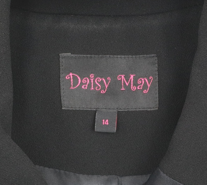 Daisy May Women’s Black Bow Detail Long Overcoat Size 14