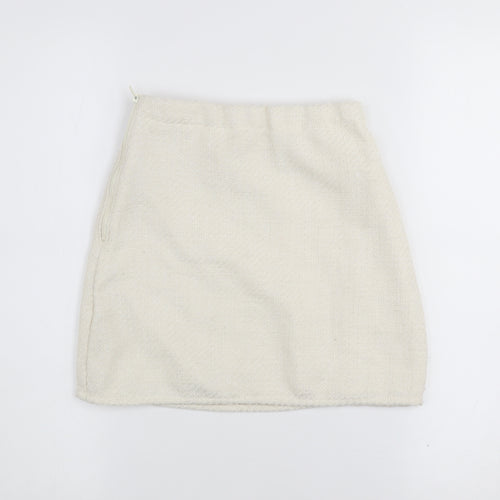 H&M Girls Ivory Mini A-Line Skirt Size 9-10 Years Polyester Zip Fasten