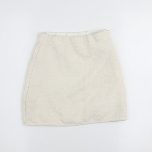 H&M Girls Ivory Mini A-Line Skirt Size 9-10 Years Polyester Zip Fasten