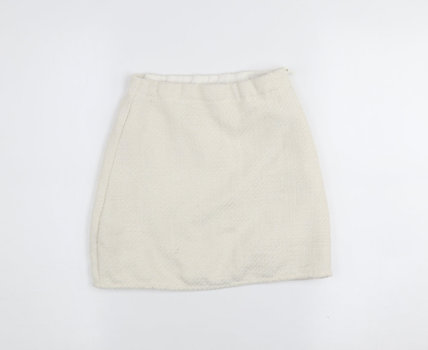 H&M Girls Ivory Mini A-Line Skirt Size 9-10 Years Polyester Zip Fasten