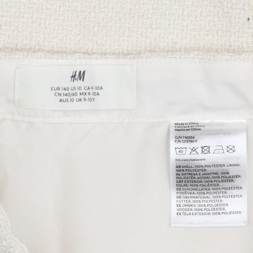 H&M Girls Ivory Mini A-Line Skirt Size 9-10 Years Polyester Zip Fasten
