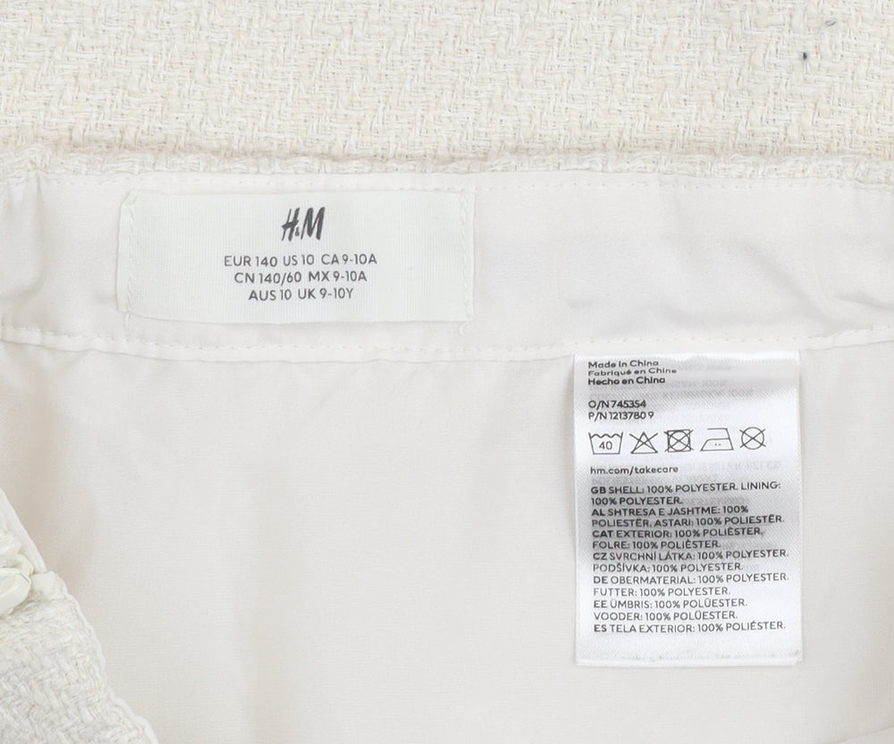 H&M Girls Ivory Mini A-Line Skirt Size 9-10 Years Polyester Zip Fasten