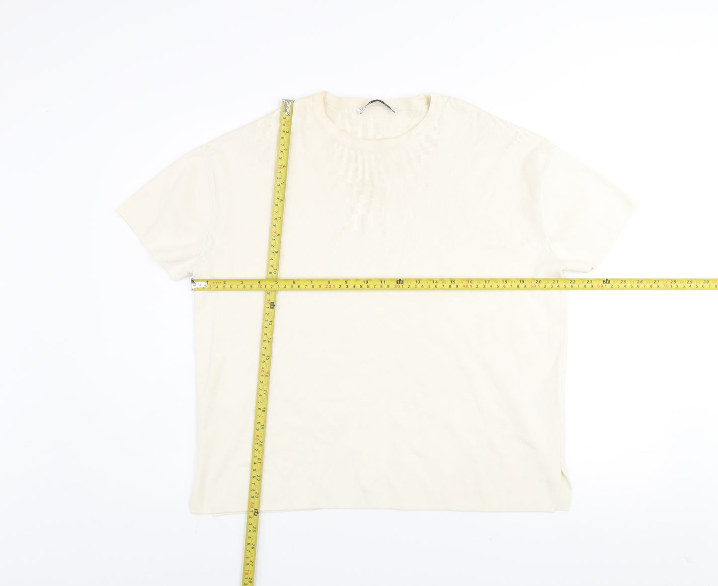 Zara Women Ivory Short Sleeve Basic Knit T-Shirt Size S