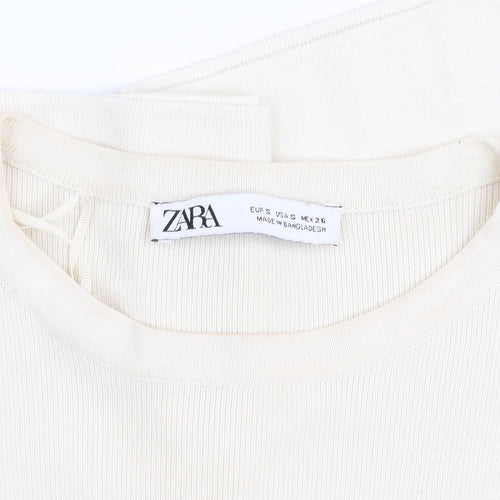 Zara Women Ivory Short Sleeve Basic Knit T-Shirt Size S