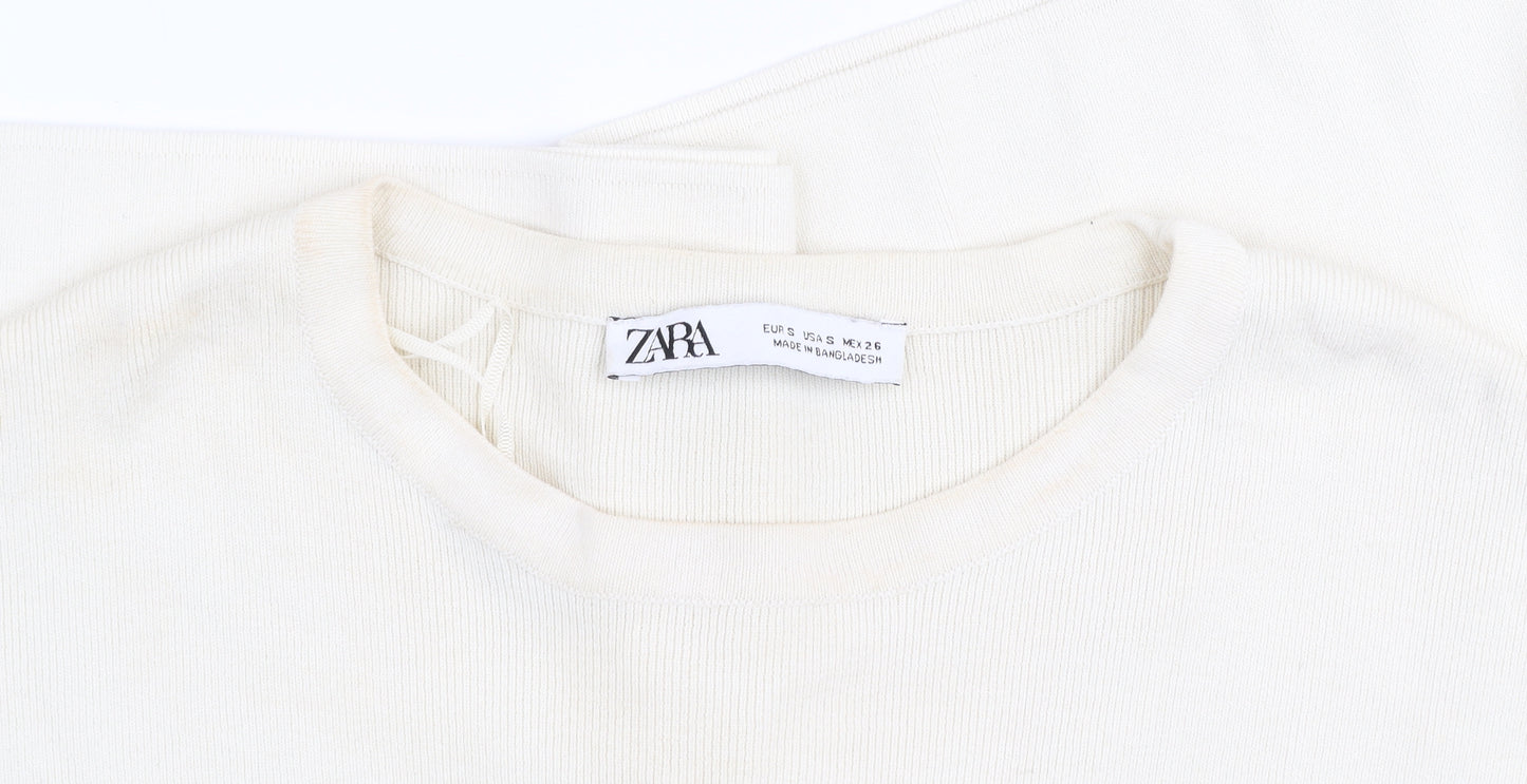 Zara Women Ivory Short Sleeve Basic Knit T-Shirt Size S
