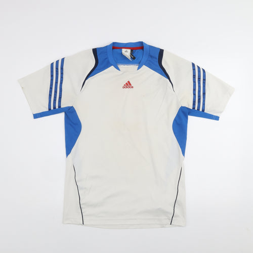 Adidas Men's White Blue Climalite Short Sleeve Sports T-Shirt Size S