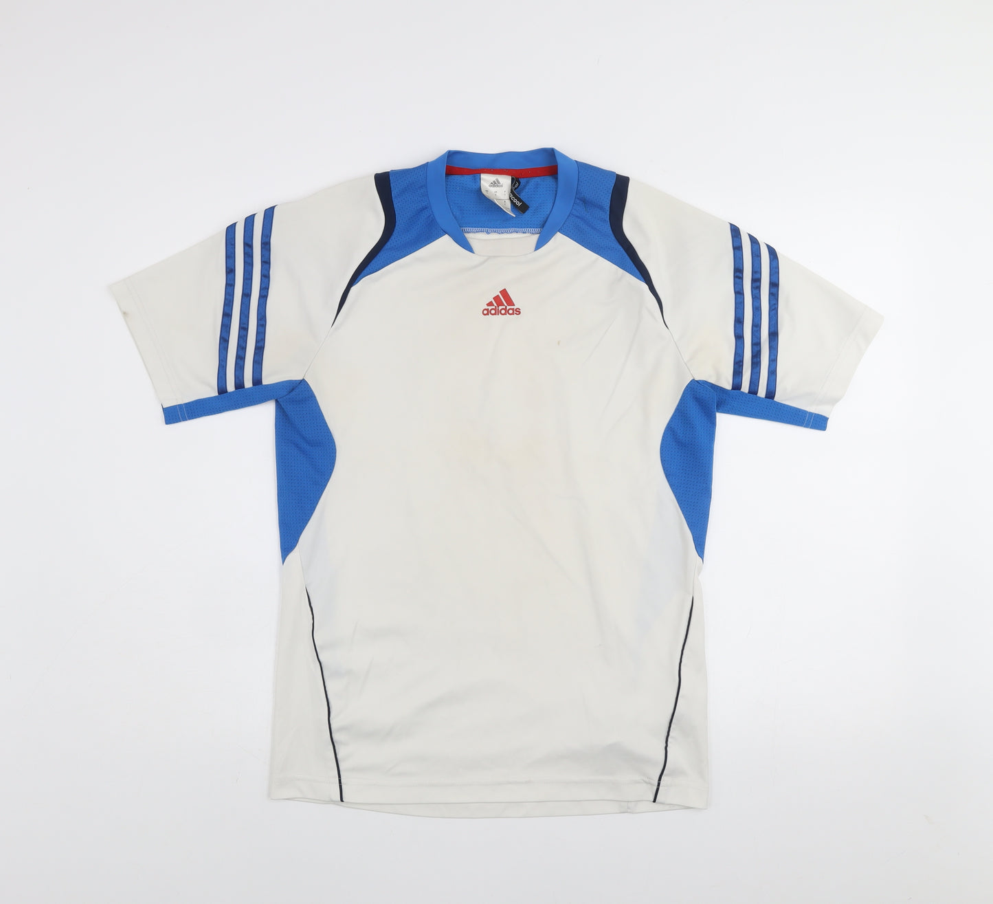 Adidas Men's White Blue Climalite Short Sleeve Sports T-Shirt Size S