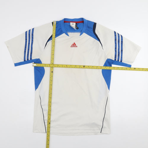Adidas Men's White Blue Climalite Short Sleeve Sports T-Shirt Size S