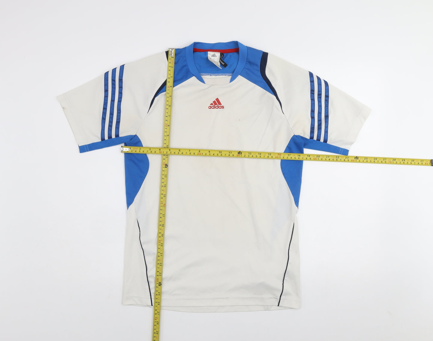 Adidas Men's White Blue Climalite Short Sleeve Sports T-Shirt Size S