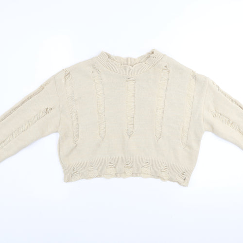 Pink Vanilla Women’s Beige Distressed Knit Jumper UK M Pullover