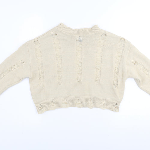 Pink Vanilla Women’s Beige Distressed Knit Jumper UK M Pullover