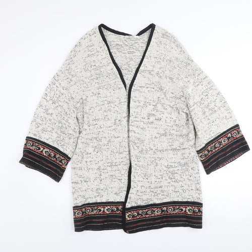 Bershka Women Ivory Bohemian Open Knit 3/4 Sleeve Cardigan Size 8