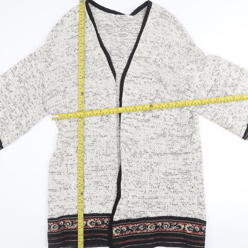 Bershka Women Ivory Bohemian Open Knit 3/4 Sleeve Cardigan Size 8