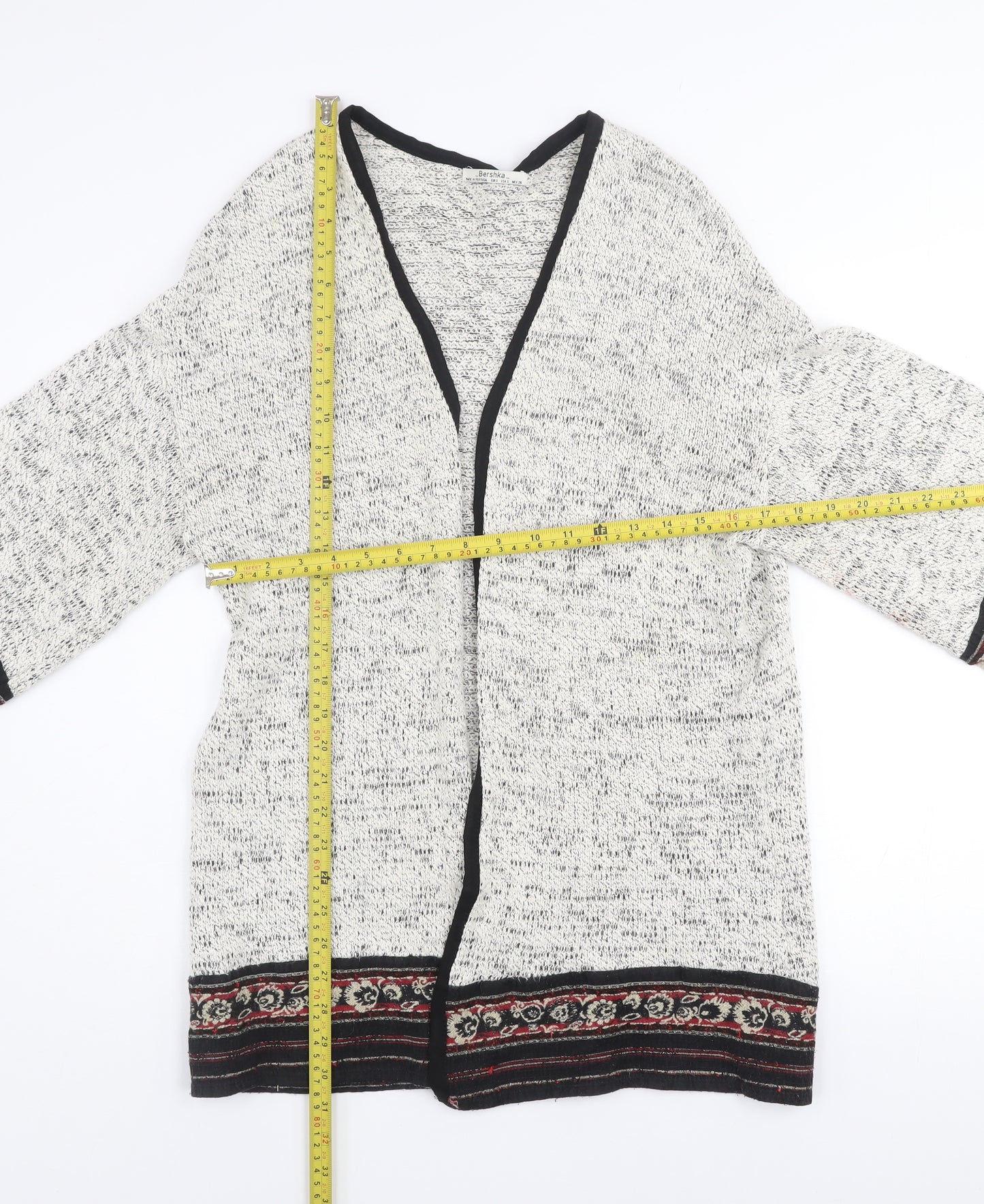 Bershka Women Ivory Bohemian Open Knit 3/4 Sleeve Cardigan Size 8