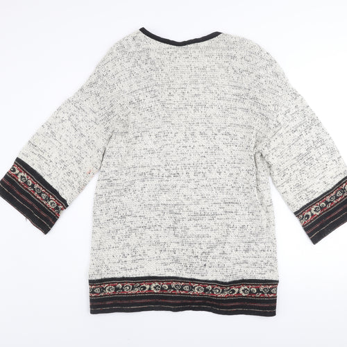 Bershka Women Ivory Bohemian Open Knit 3/4 Sleeve Cardigan Size 8