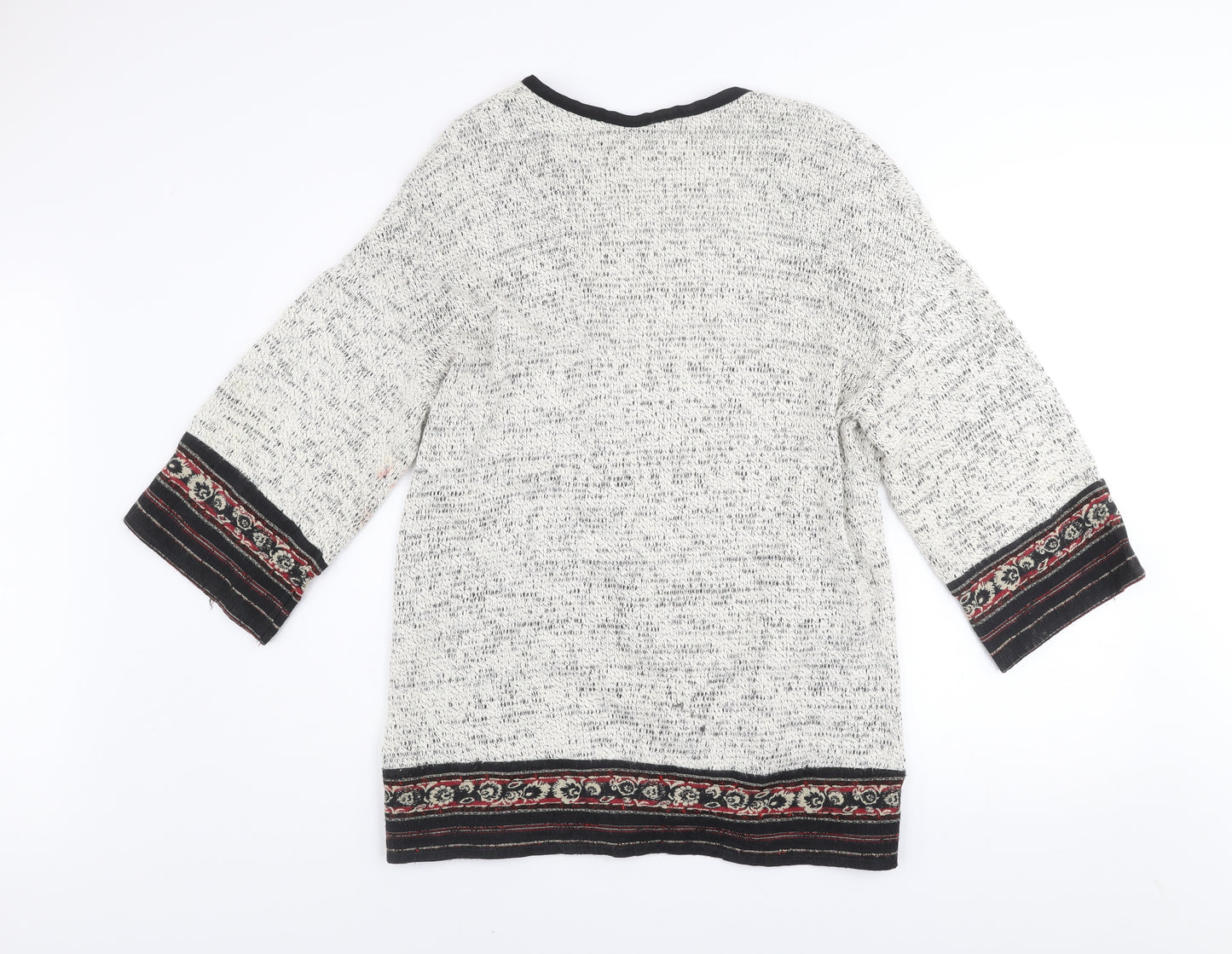 Bershka Women Ivory Bohemian Open Knit 3/4 Sleeve Cardigan Size 8