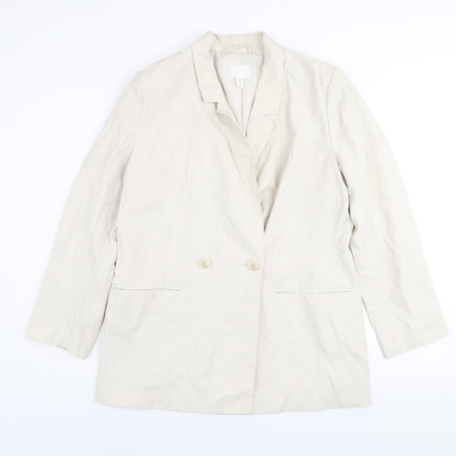 H&M Women Beige Regular Fit Blazer Jacket Size S