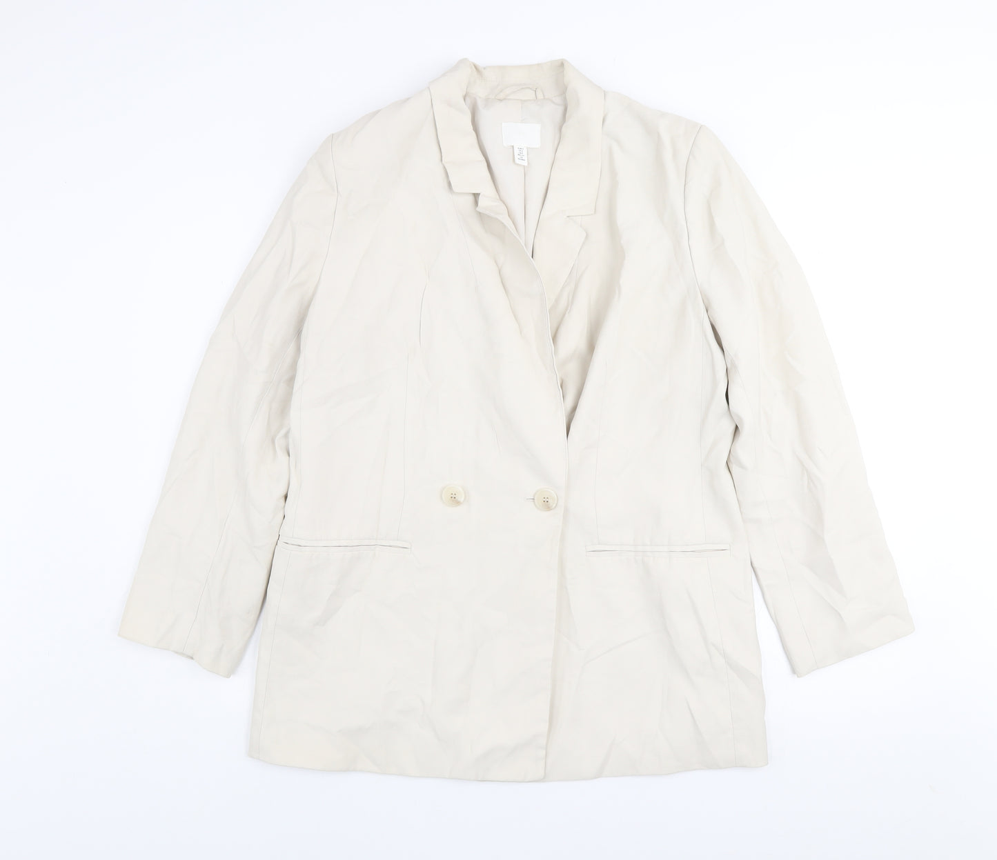 H&M Women Beige Regular Fit Blazer Jacket Size S