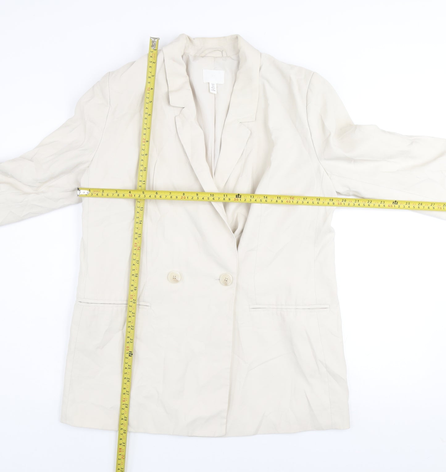 H&M Women Beige Regular Fit Blazer Jacket Size S