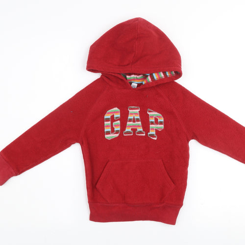 GAP Kids Girls Red Fleece Hoodie XS 4-5 Years Pullover Sweatshirt