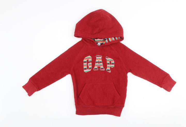 GAP Kids Girls Red Fleece Hoodie XS 4-5 Years Pullover Sweatshirt
