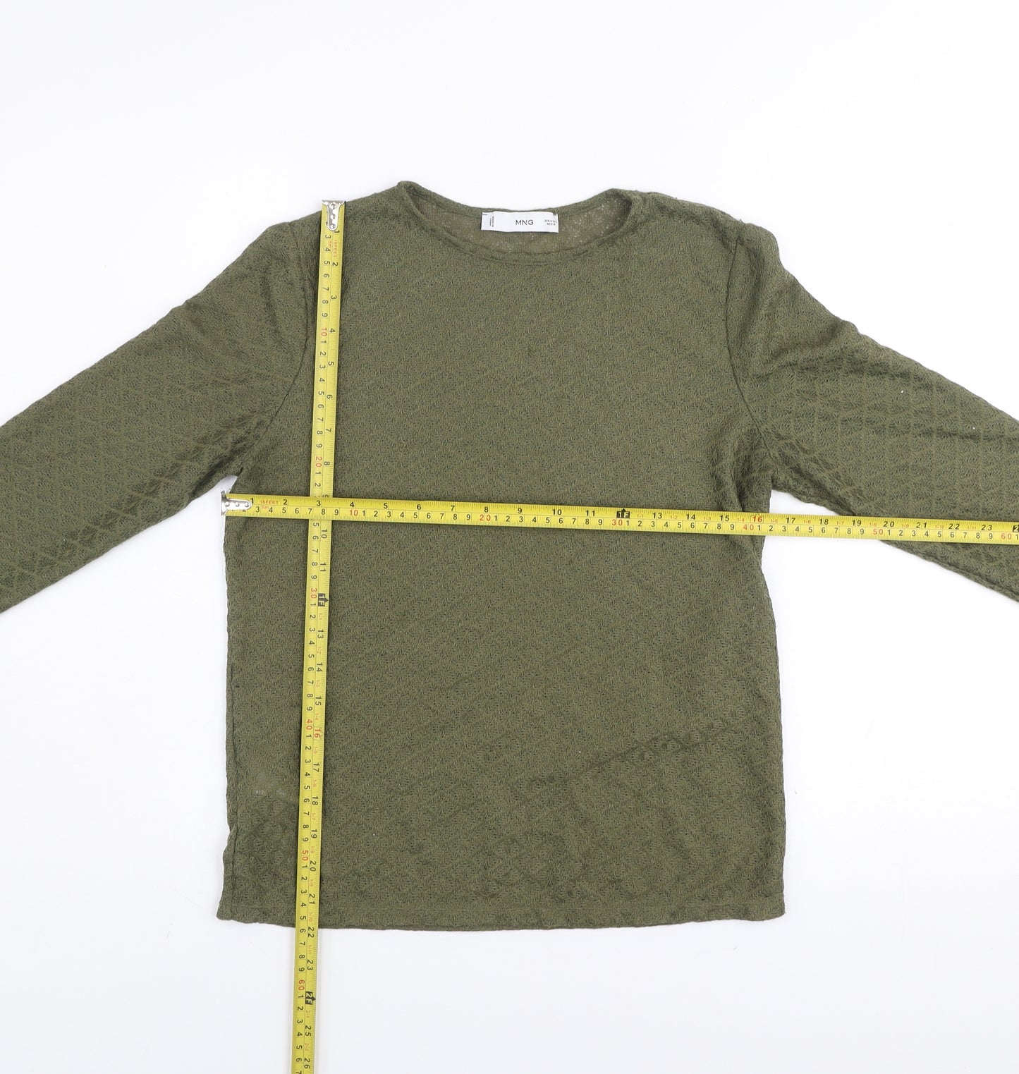 MNG Women Green Long Sleeve Crew Neck Knit Pullover Jumper Size L