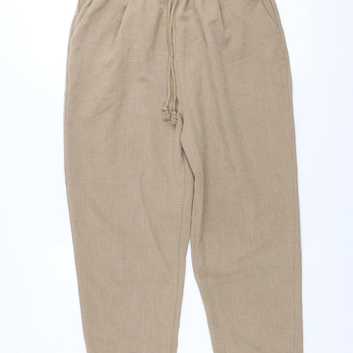 PrettyLittleThing Women’s Beige Linen Look Trousers UK 12 Elastic Waist