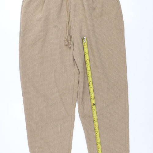 PrettyLittleThing Women’s Beige Linen Look Trousers UK 12 Elastic Waist