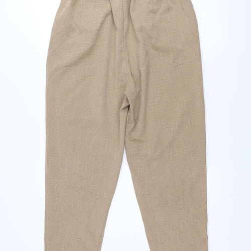 PrettyLittleThing Women’s Beige Linen Look Trousers UK 12 Elastic Waist