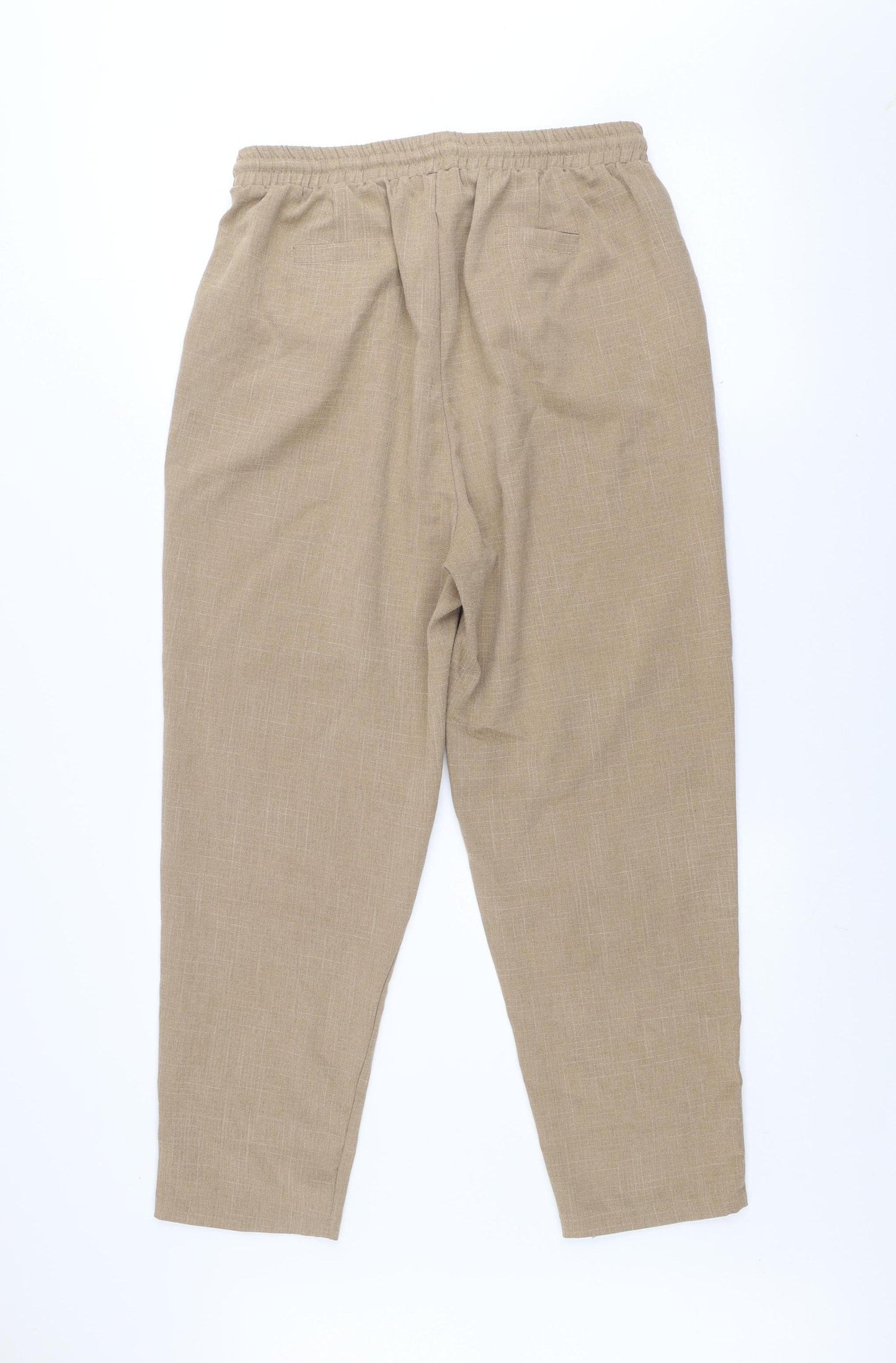 PrettyLittleThing Women’s Beige Linen Look Trousers UK 12 Elastic Waist