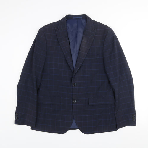 Moss London Men's Blue Checked Slim Fit Blazer Jacket 40 Short