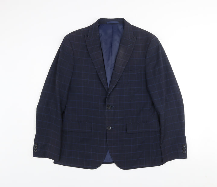 Moss London Men's Blue Checked Slim Fit Blazer Jacket 40 Short