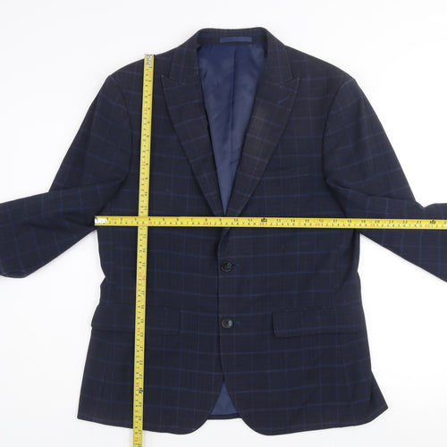 Moss London Men's Blue Checked Slim Fit Blazer Jacket 40 Short