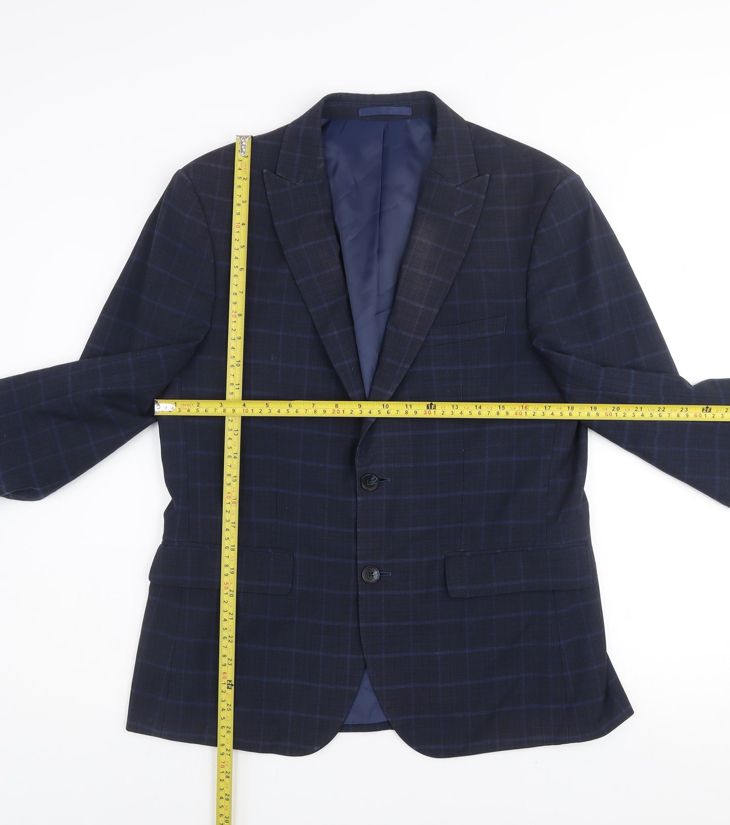 Moss London Men's Blue Checked Slim Fit Blazer Jacket 40 Short