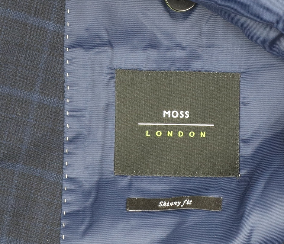 Moss London Men's Blue Checked Slim Fit Blazer Jacket 40 Short