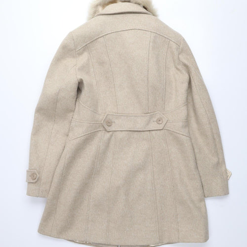 Oasis Women's Beige Faux Fur Collar Mid-Length Overcoat Size M