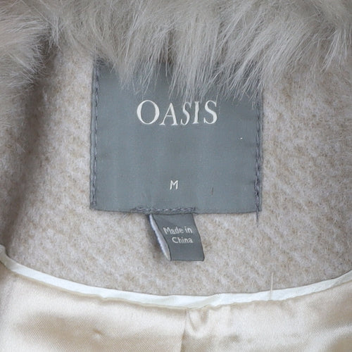Oasis Women's Beige Faux Fur Collar Mid-Length Overcoat Size M