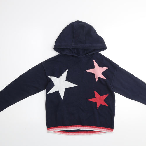 Next Girls Blue Star Knit Pullover Hoodie 9 Years Cotton Blend